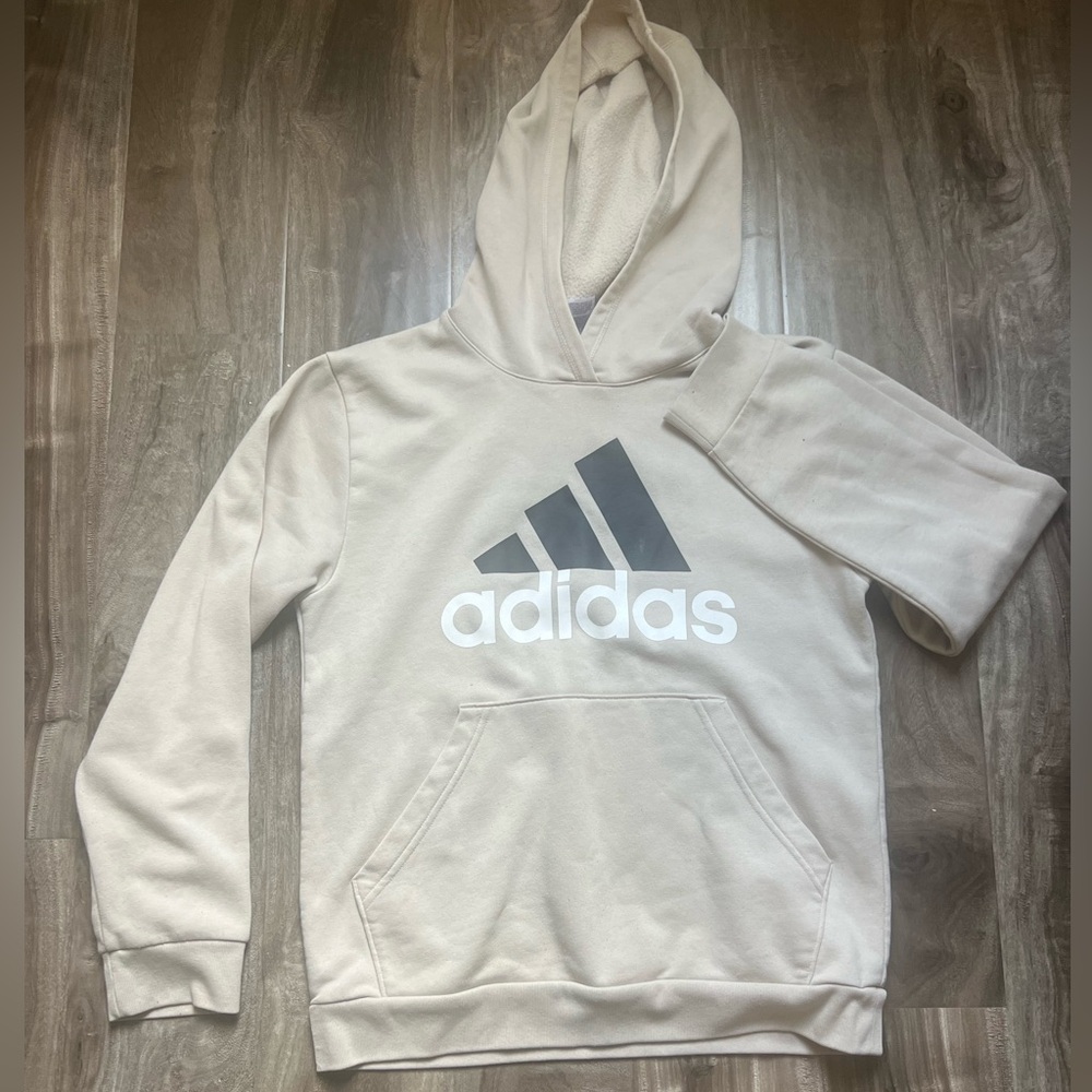 Adidas kids Beige and Black Hoodie size Large